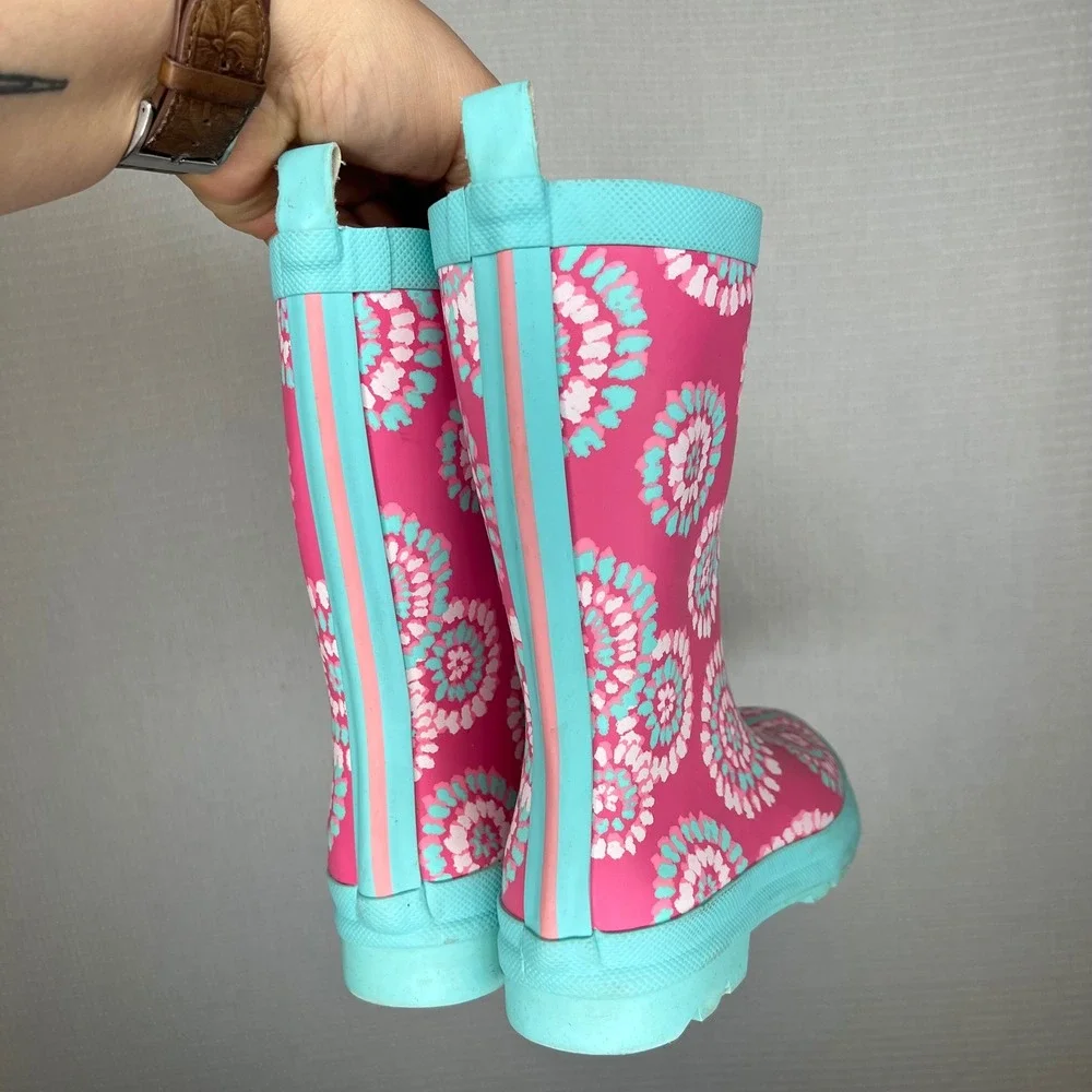 Hatley Kids Pink Tie Dye Medallion Rubber Rain Boots‎ Size 2 Waterproof Wellies